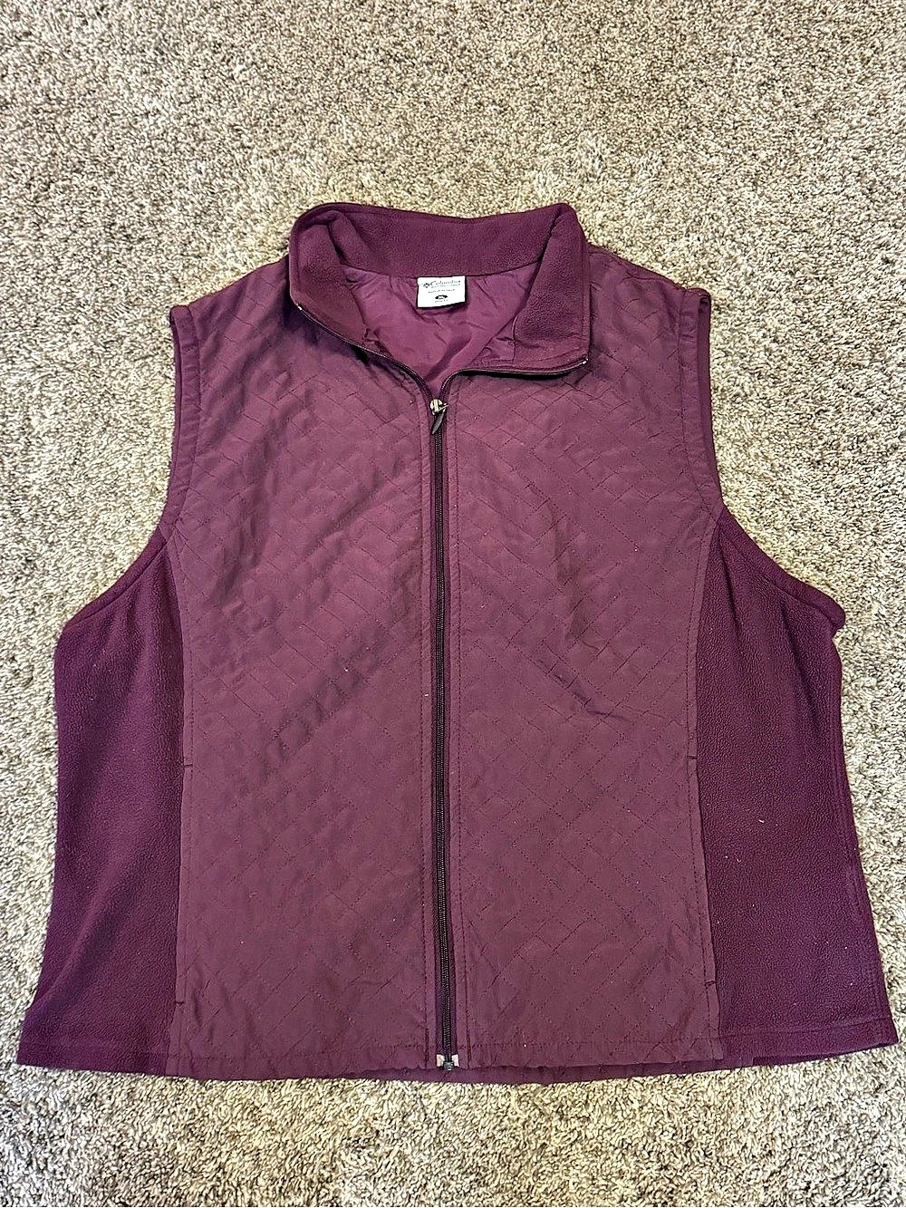 Columbia Women's XL Quilted Vest - Plum Purple Full Zip Fleece Side Panels - Dia